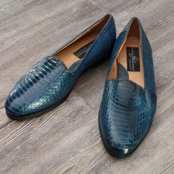 Giorgio Brutini Private Collection Blue Genuine Snake Skin Loafers Sz 7.5